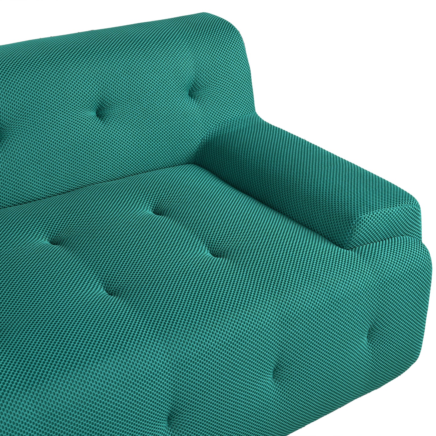 Teal tufted sofa with textured fabric perfect for a modern living room