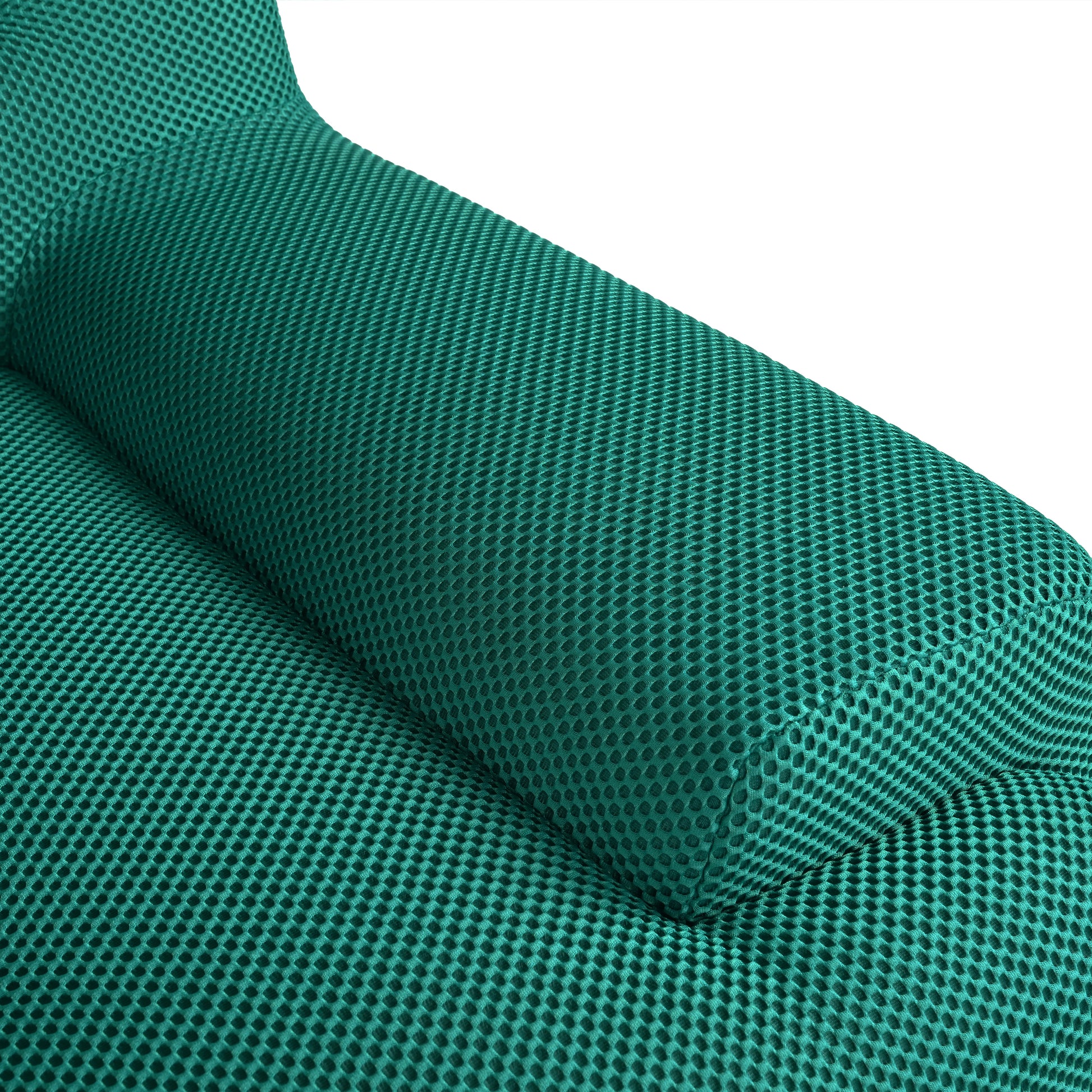 Closeup of teal mesh fabric showing its diamondshaped weave pattern