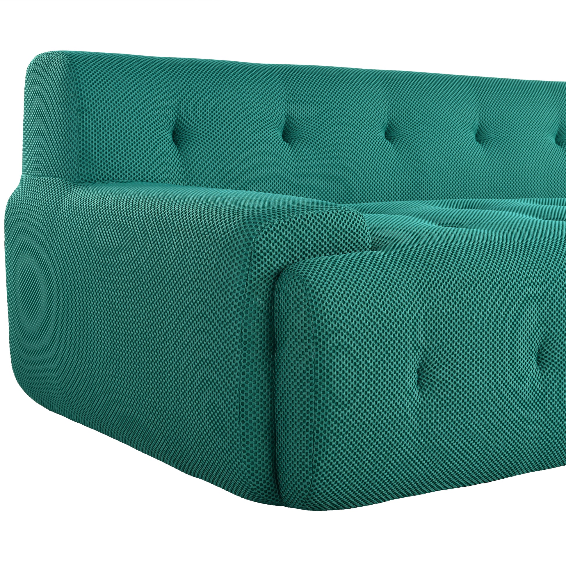 Deep teal tufted sofa with textured mesh fabric modern living room furniture