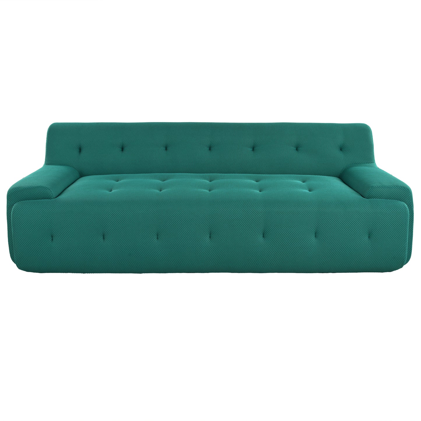 Tufted teal fabric sofa with button accents and modern design for living rooms