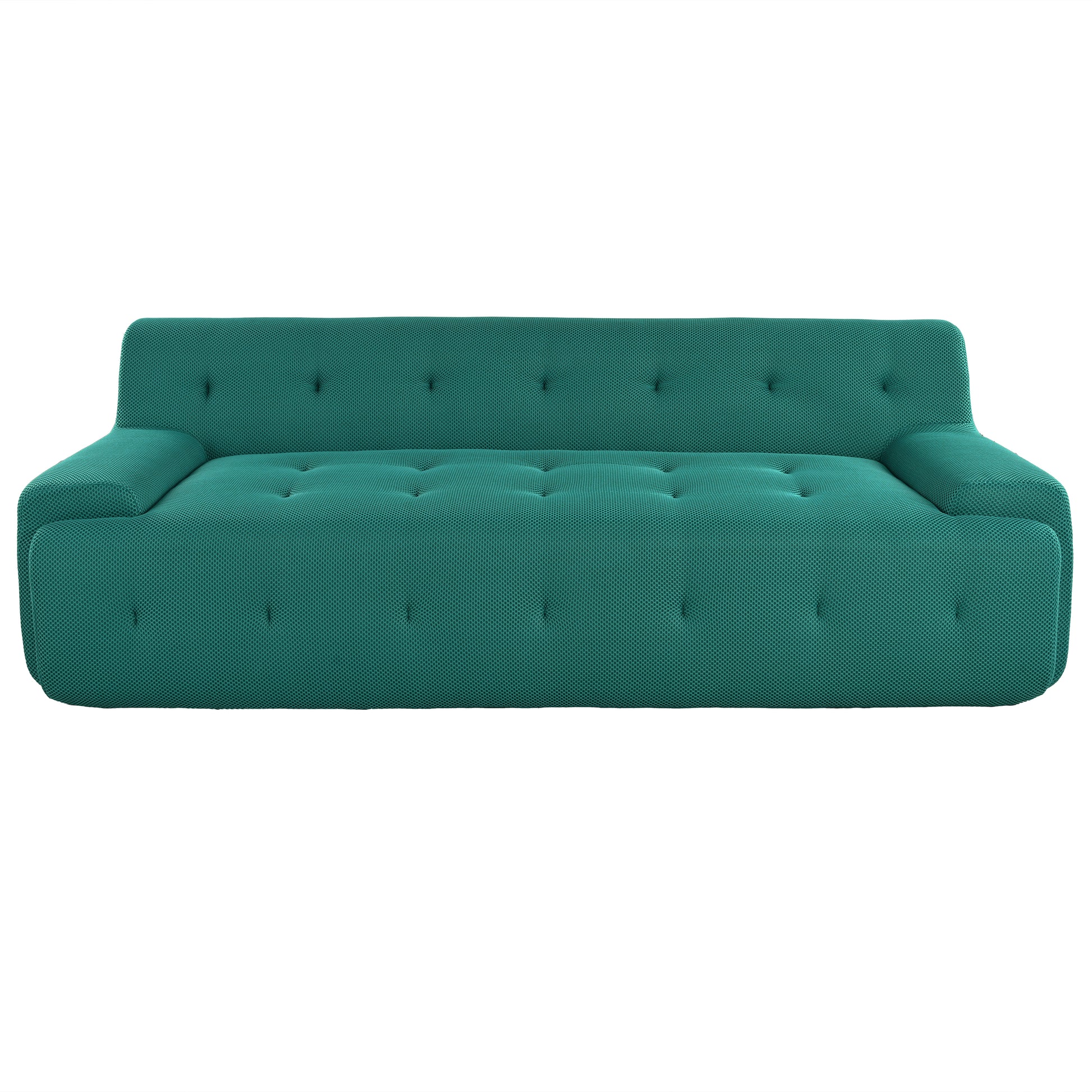Tufted teal fabric sofa with button accents and modern design for living rooms