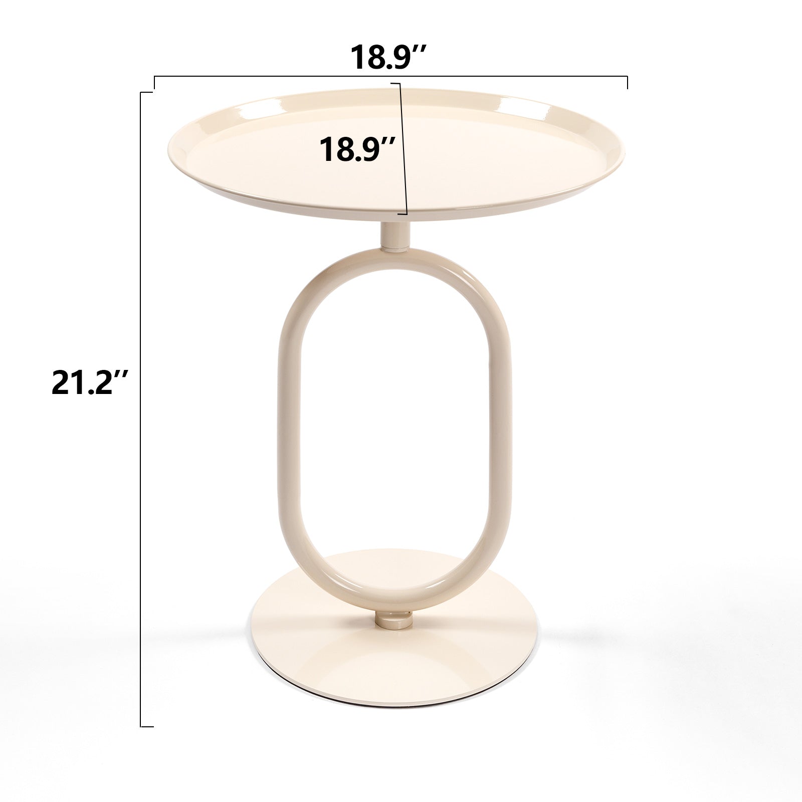 Cream oval side table with looped base  inch diameter top