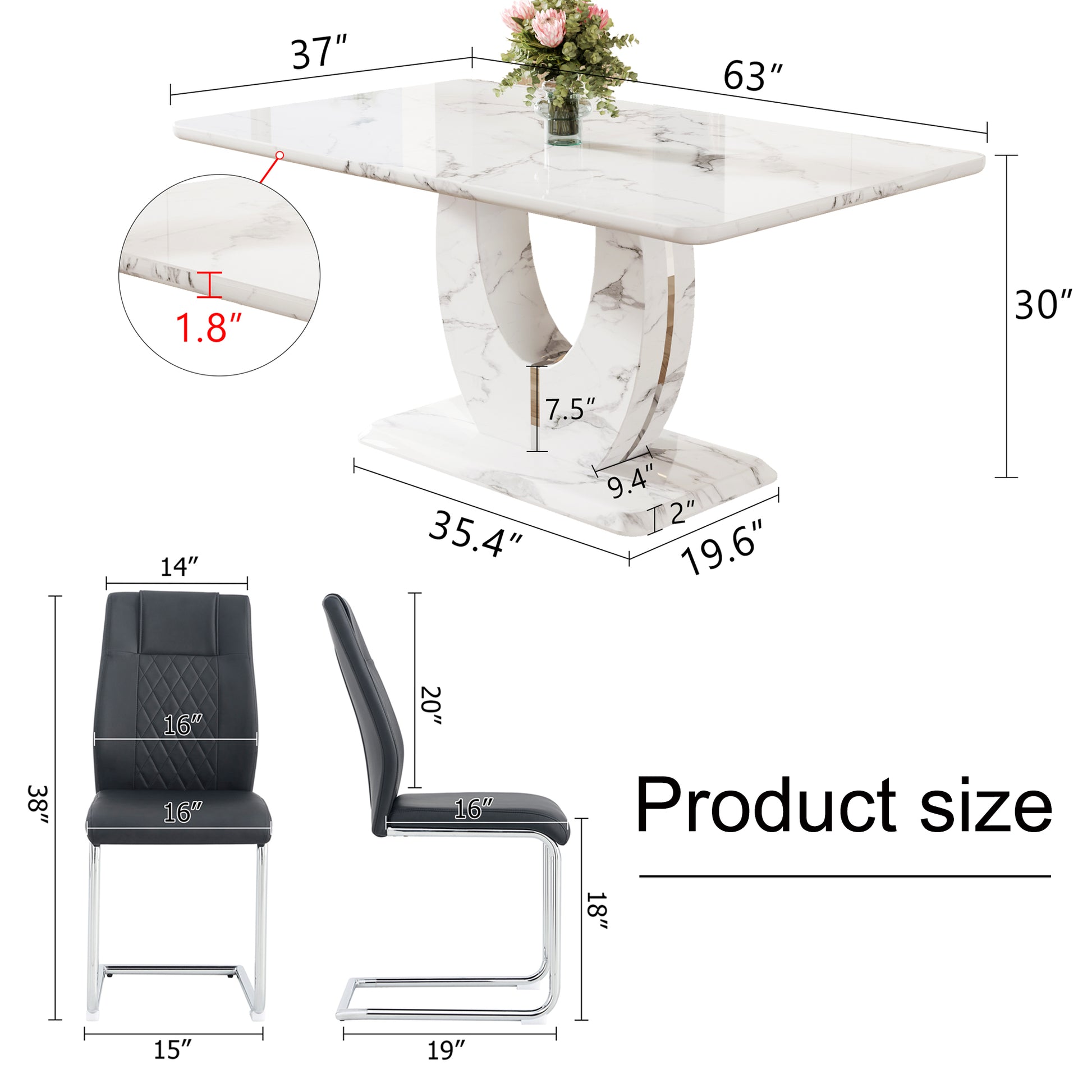 Rectangular marble dining table with waterfall edge xx inches perfect for modern dining rooms
