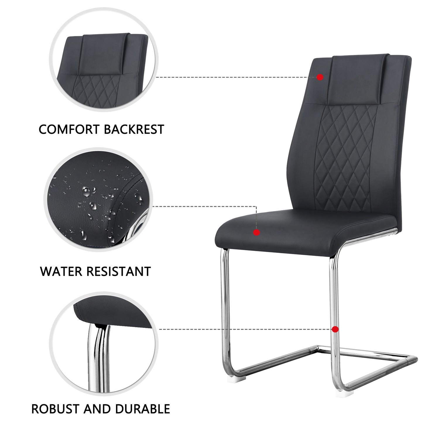 Black faux leather cantilever chair with comfort padded backrest