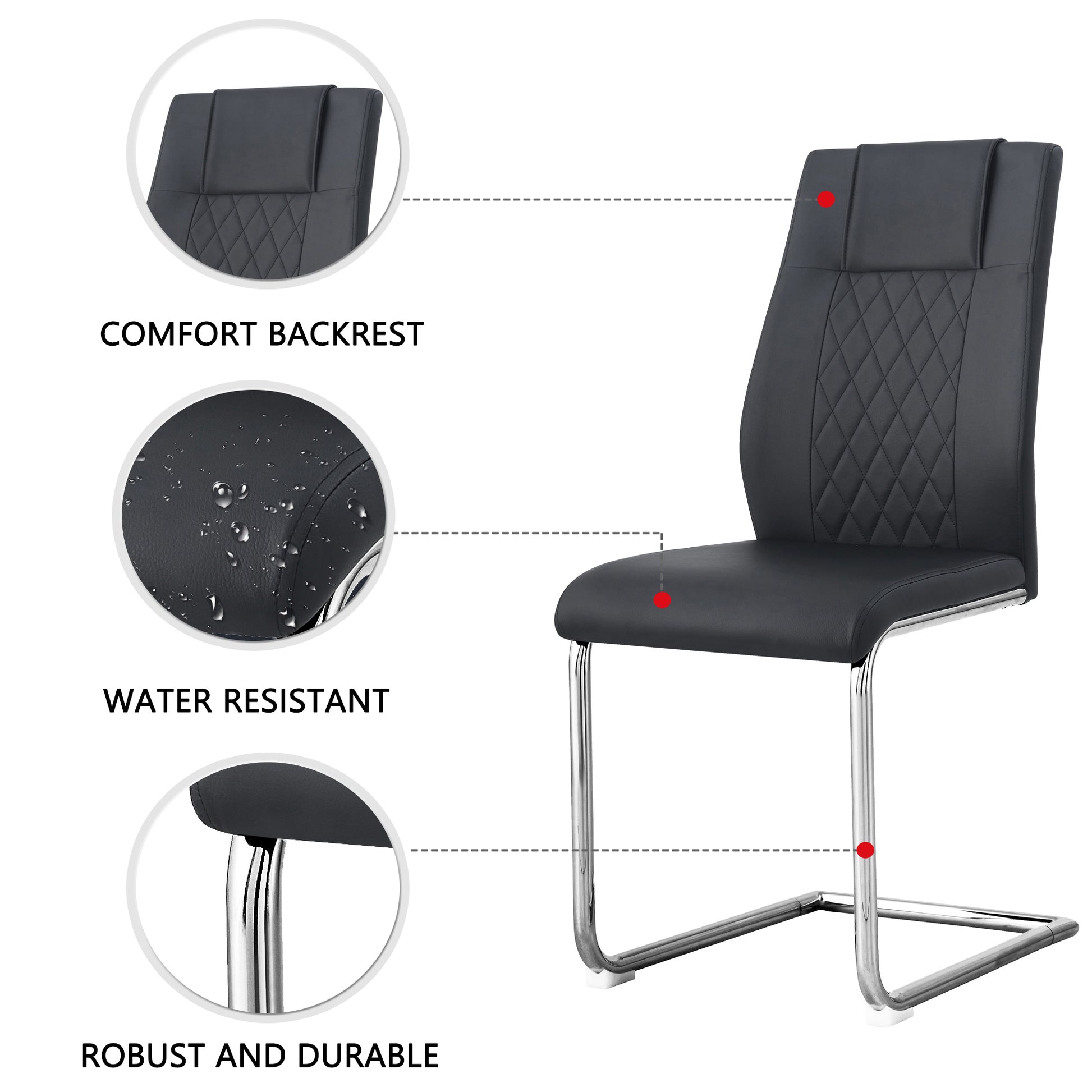 Black faux leather cantilever chair with comfort padded backrest