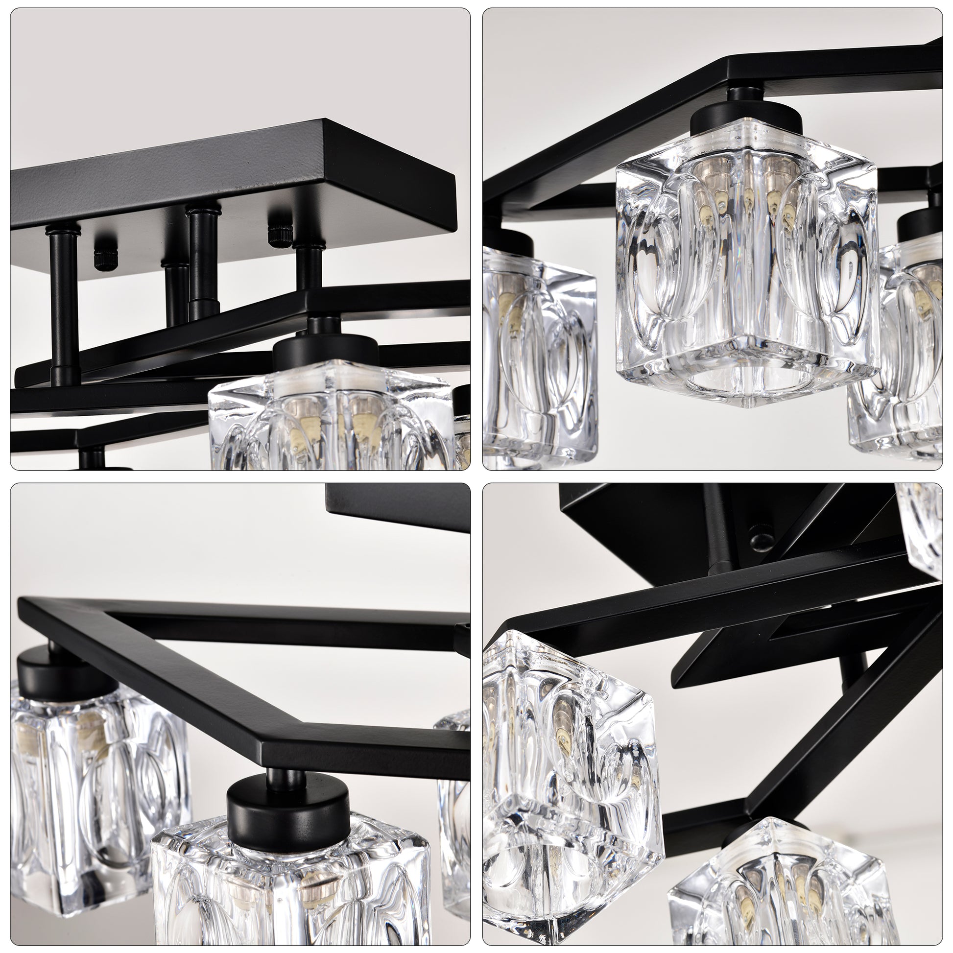 Modern black flush mount light with clear glass shades for ambient room lighting