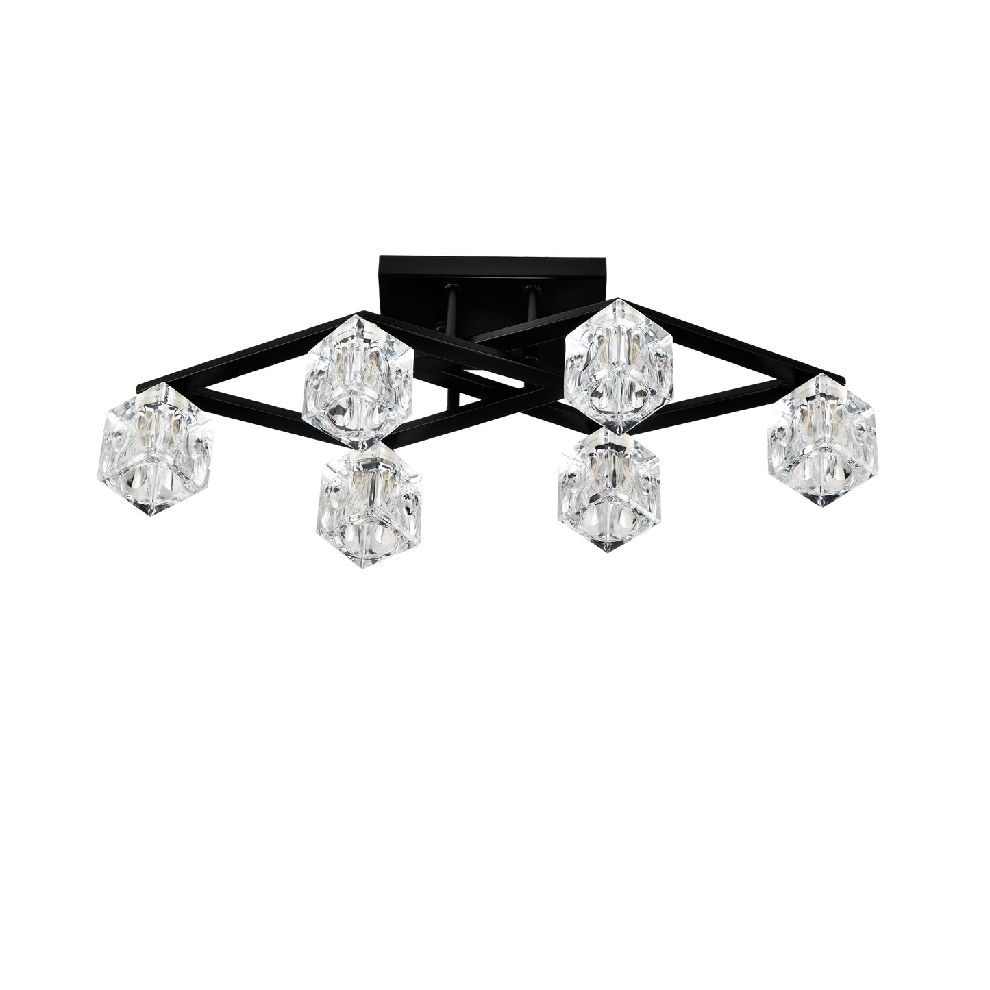 Black geometric flush mount light with clear crystal cube shades
