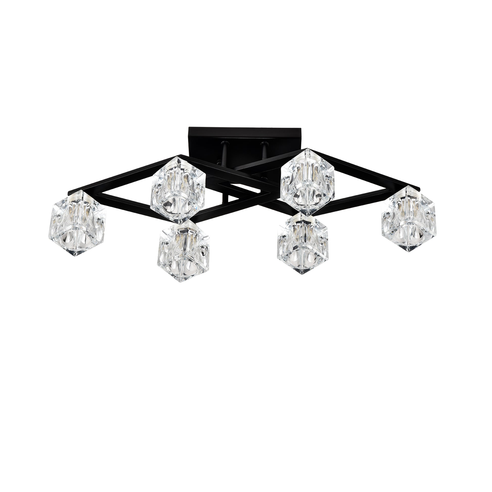 Black geometric flush mount light with clear crystal cube shades