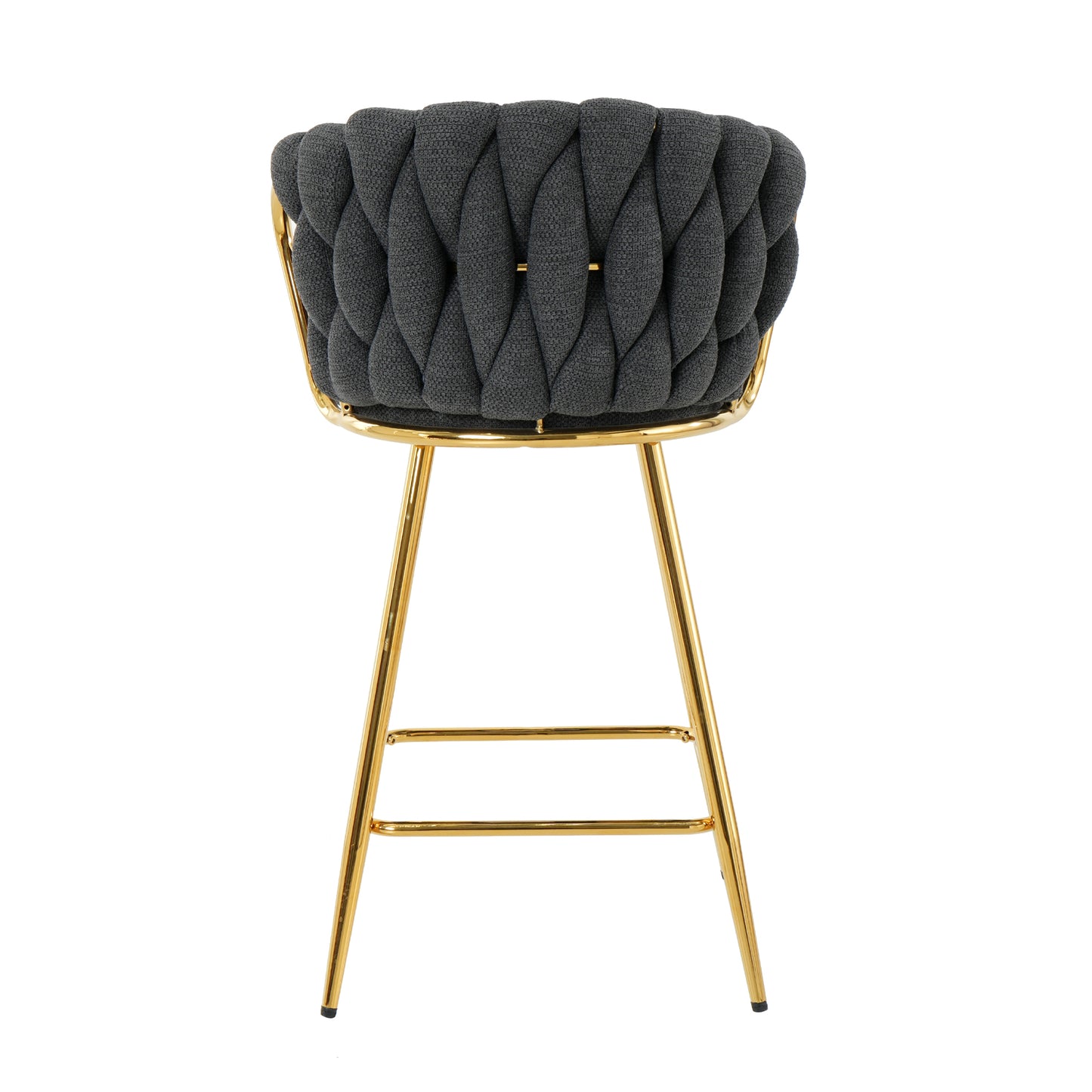 Dark grey woven bar stool with a gold metal frame modern design