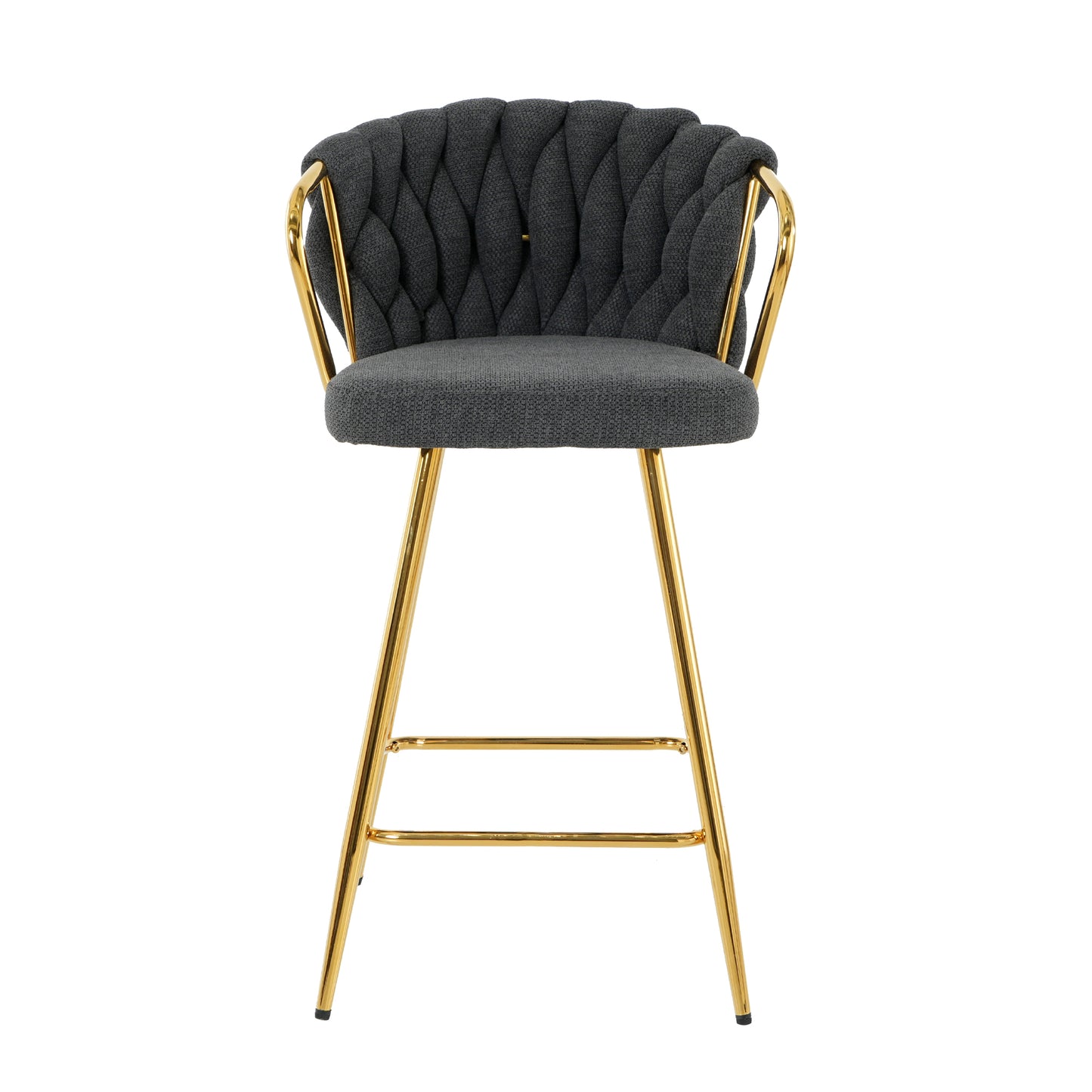 Charcoal grey upholstered bar stool with tufted back and gold metal legs a modern accent