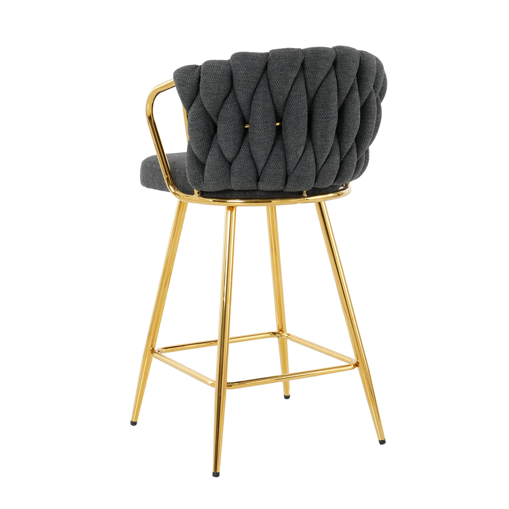 Dark gray braided fabric bar stool with gold metal legs