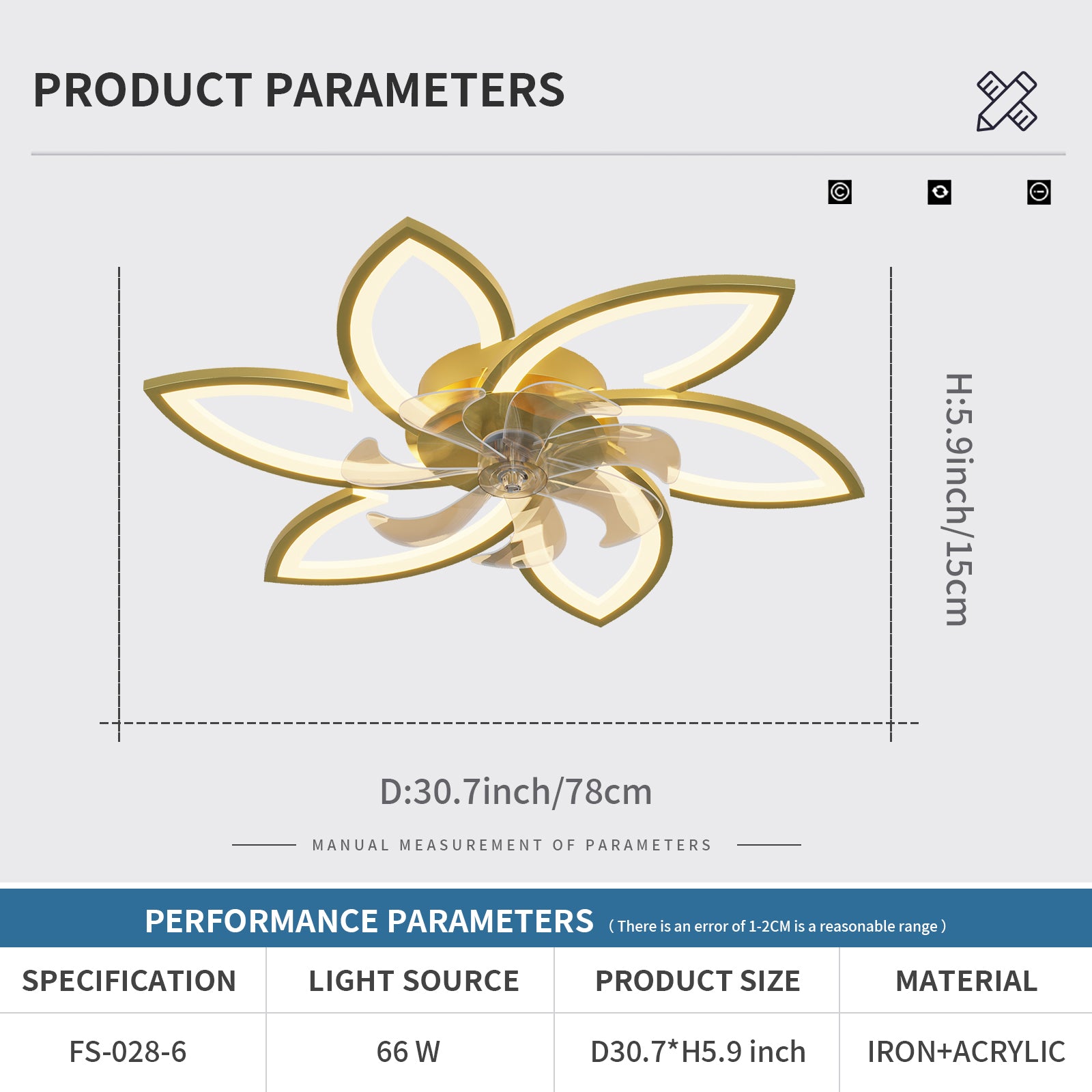 Modern gold lotus ceiling fan light with integrated LED illumination