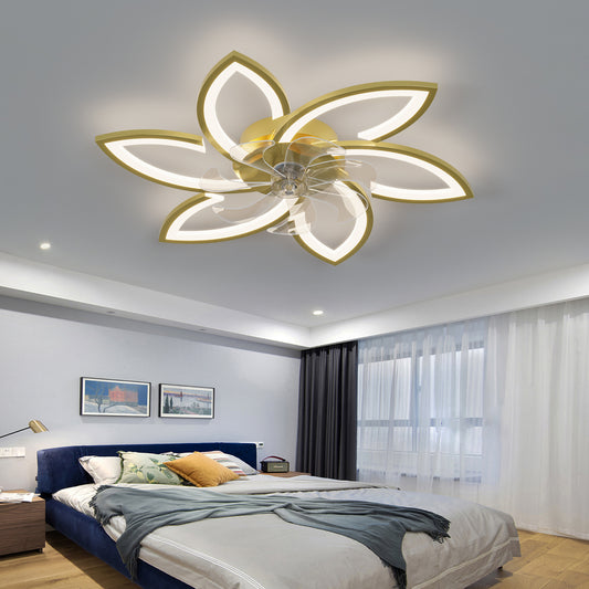 Modern gold lotus flower ceiling fan with integrated LED lights