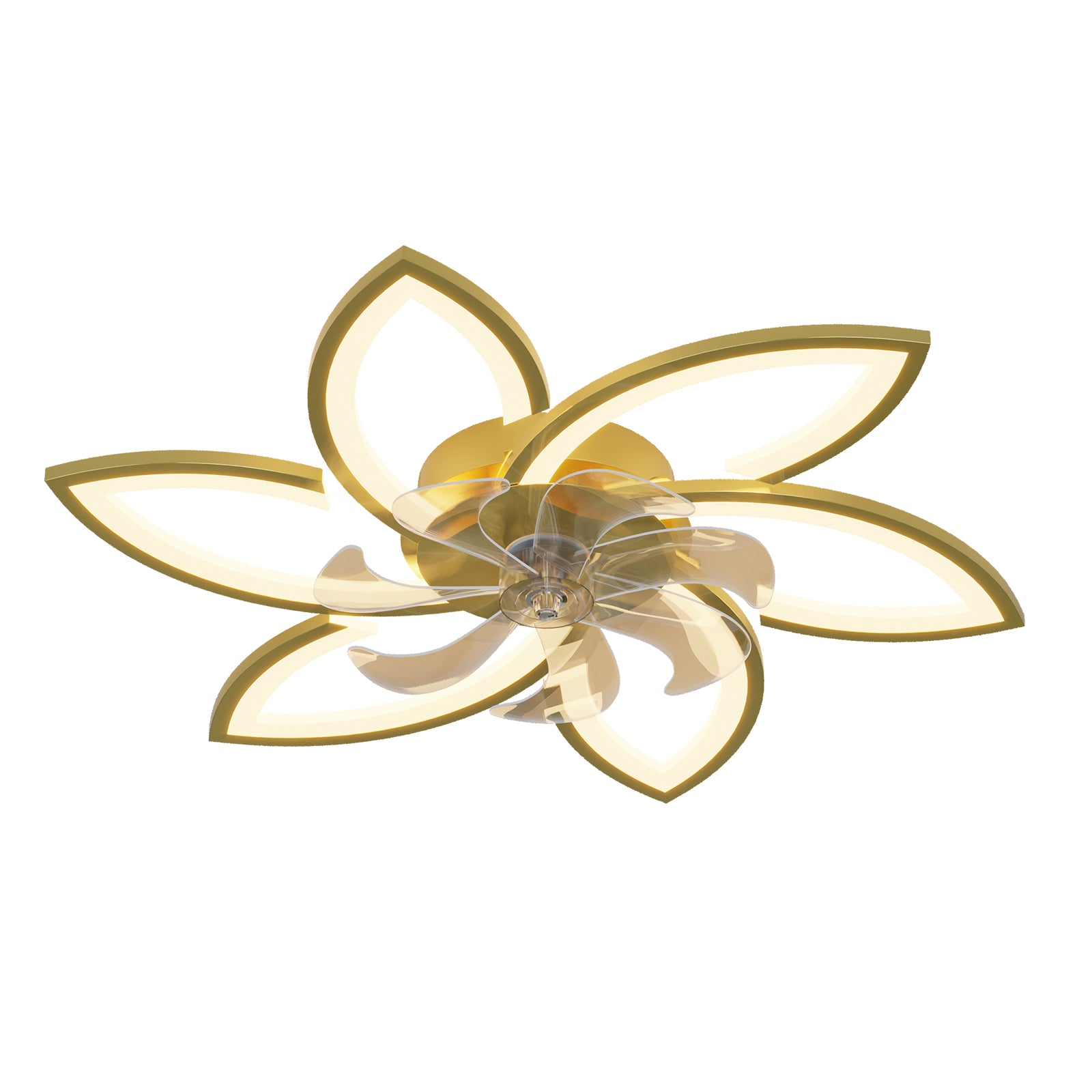 Gold petal flush mount ceiling fan with integrated LED light modern design