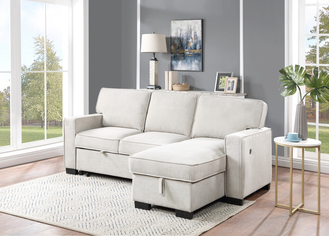 Cream upholstered chaise sofa with storage modern living room furniture