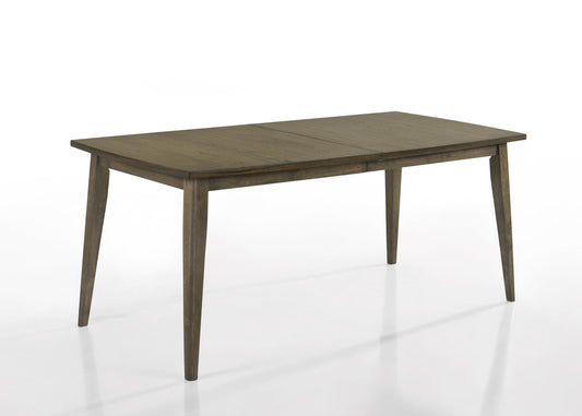 Dark wood dining table with tapered legs and a clean modern design