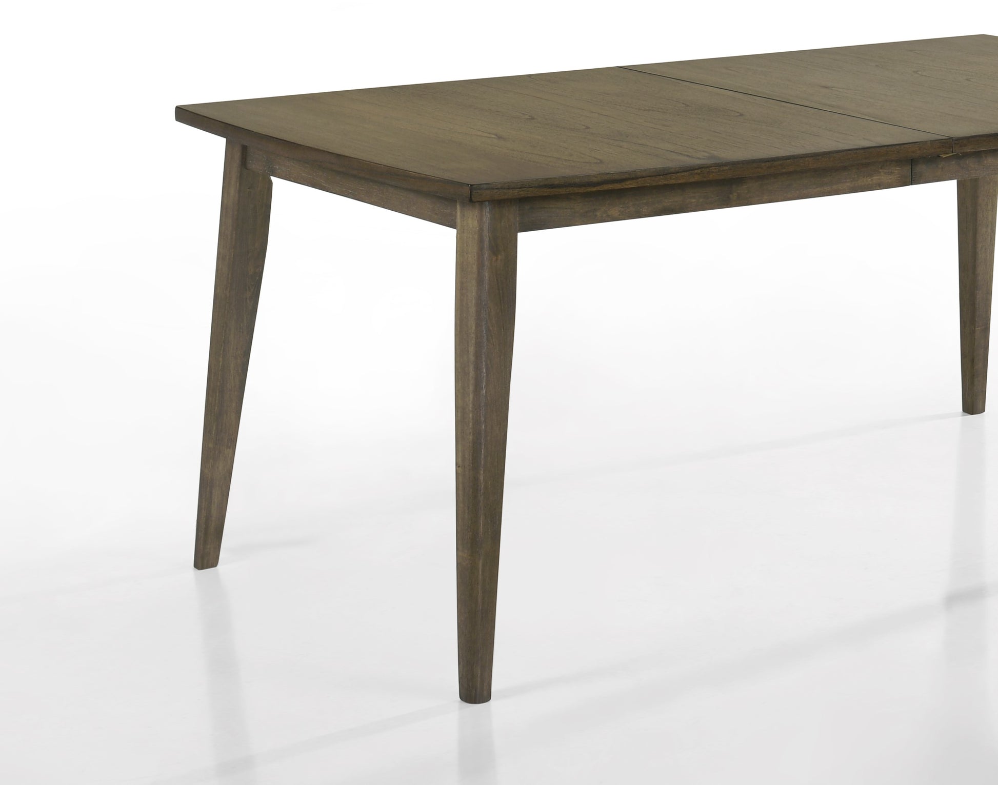 Modern wooden dining table with angled legs and a natural wood grain finish