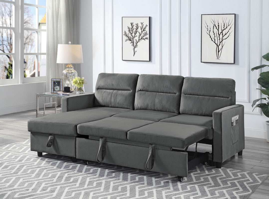 Dark gray sleeper sofa with pullout bed extended modern design
