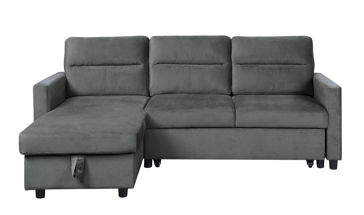 Grey sectional sofa with chaise lounge and storage microfiber upholstery