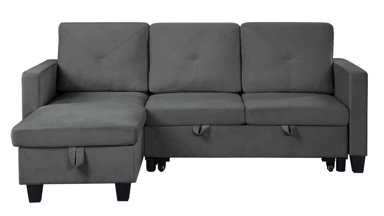 Grey velvet sectional sofa with chaise and hidden storage modern living room furniture