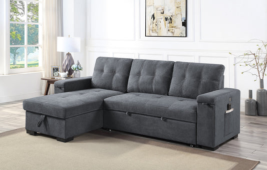 Dark grey fabric sectional sofa with chaise and hidden storage for living rooms