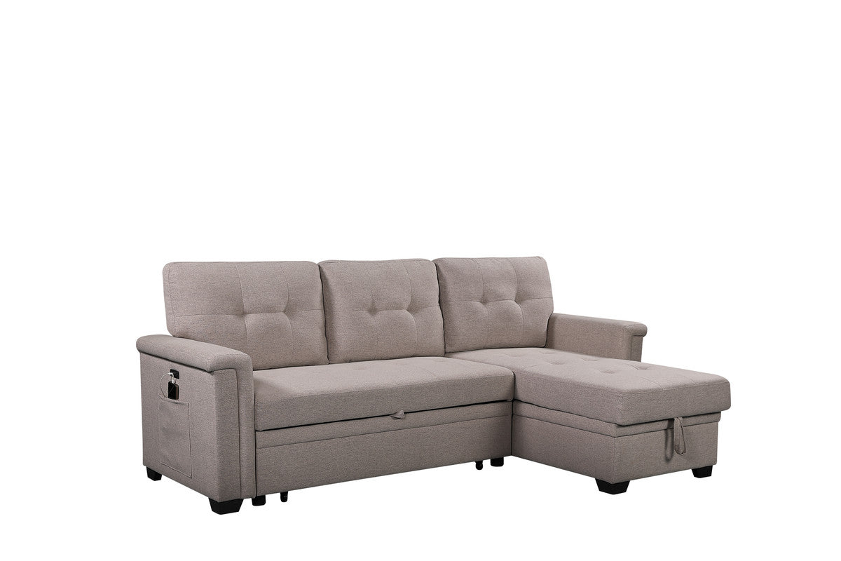 Beige sectional sofa with tufted cushions and builtin storage perfect for modern living rooms