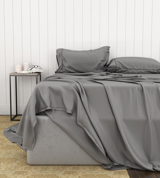 Luxurious gray bamboo bedding set for ultimate comfort and a serene bedroom aesthetic