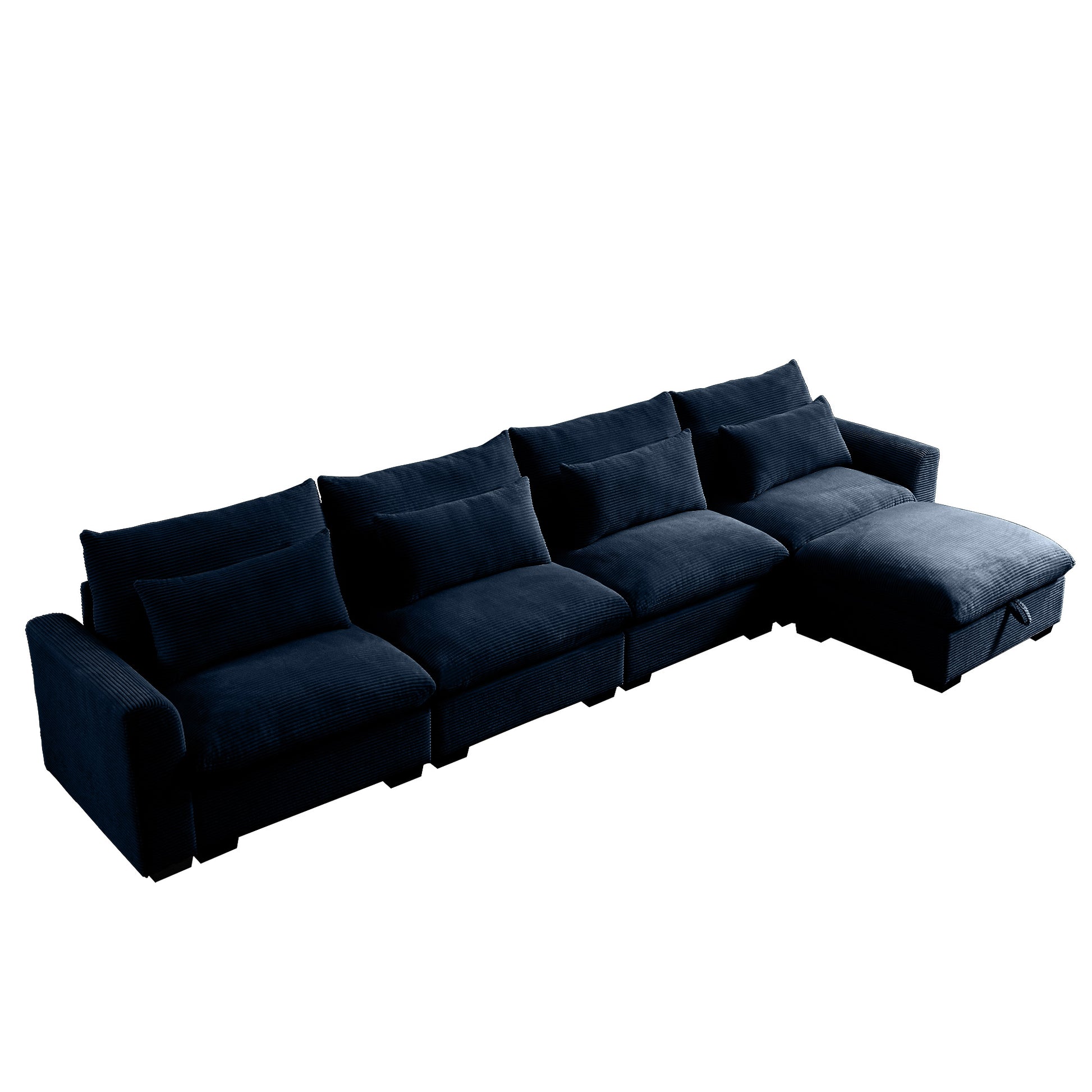 Navy blue corduroy sectional sofa with tufted cushions for modern living rooms