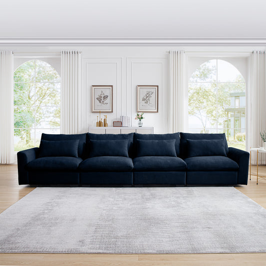 Deep navy corduroy sectional sofa with plush cushions perfect for a modern living room setup