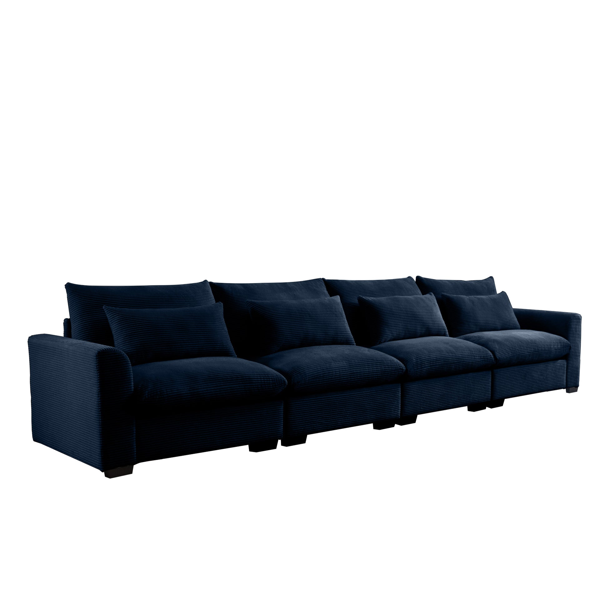 Deep blue corduroy sectional sofa with plush cushions modern living room furniture