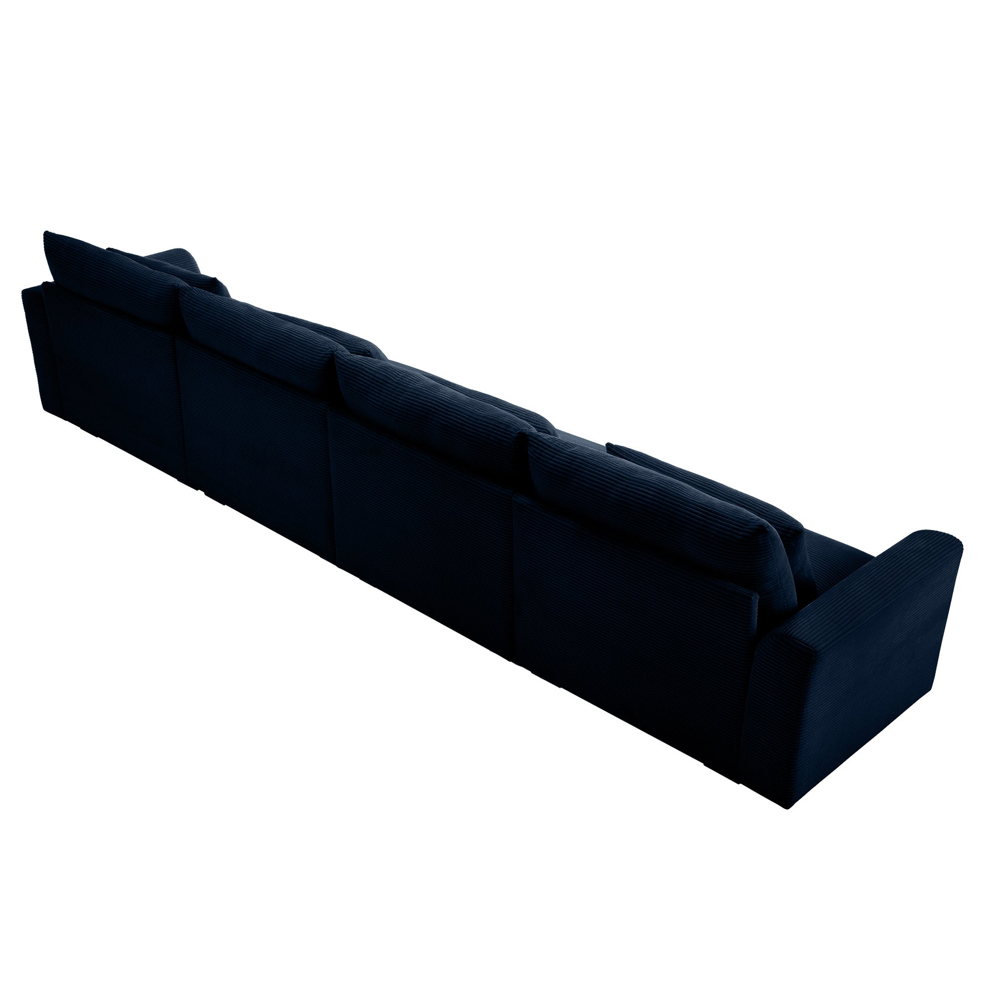Dark navy corduroy sectional sofa with plush deep cushions for modern living spaces