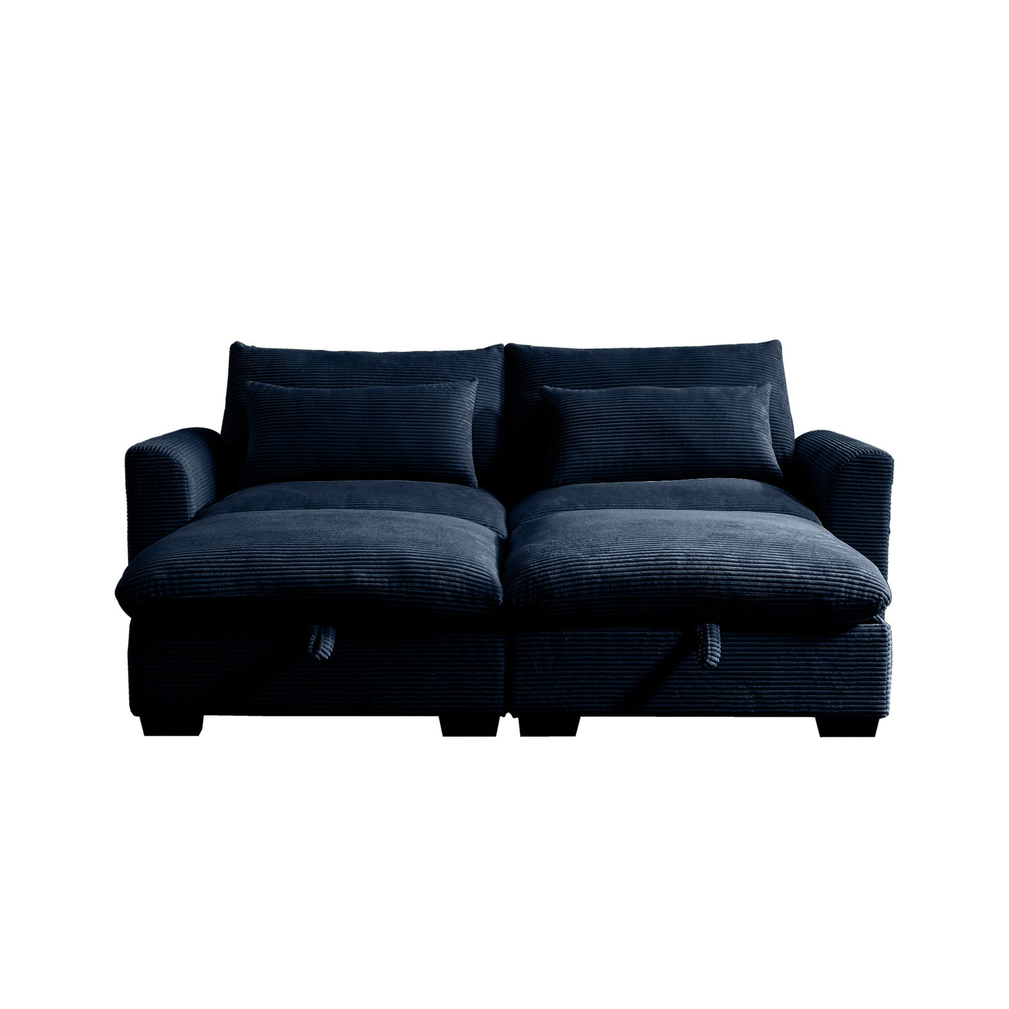 Navy blue corduroy sectional sofa with plush cushions for a comfortable living room seating