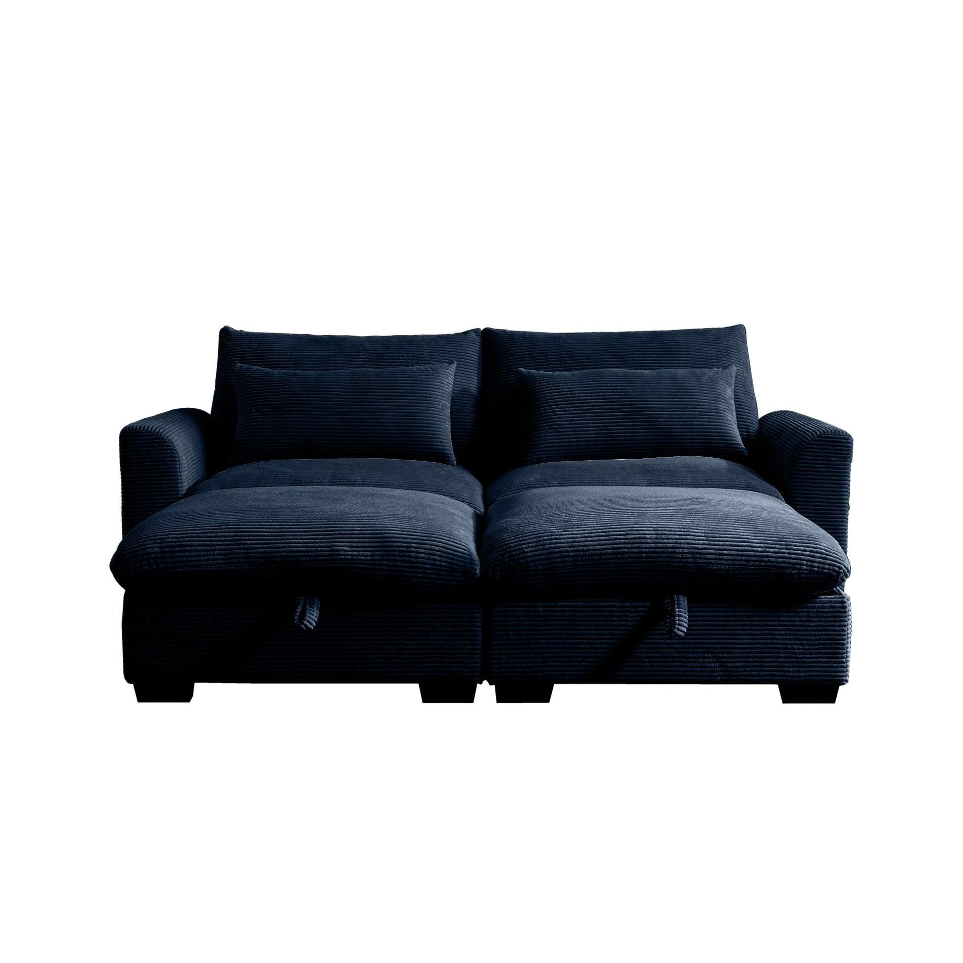 Navy blue corduroy sectional sofa with plush cushions for a comfortable living room seating