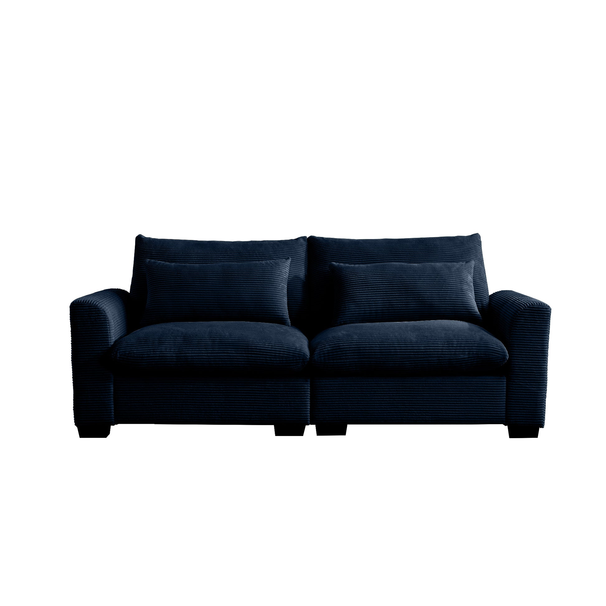 Deep navy corduroy sofa with plush cushions modern design for comfortable living rooms