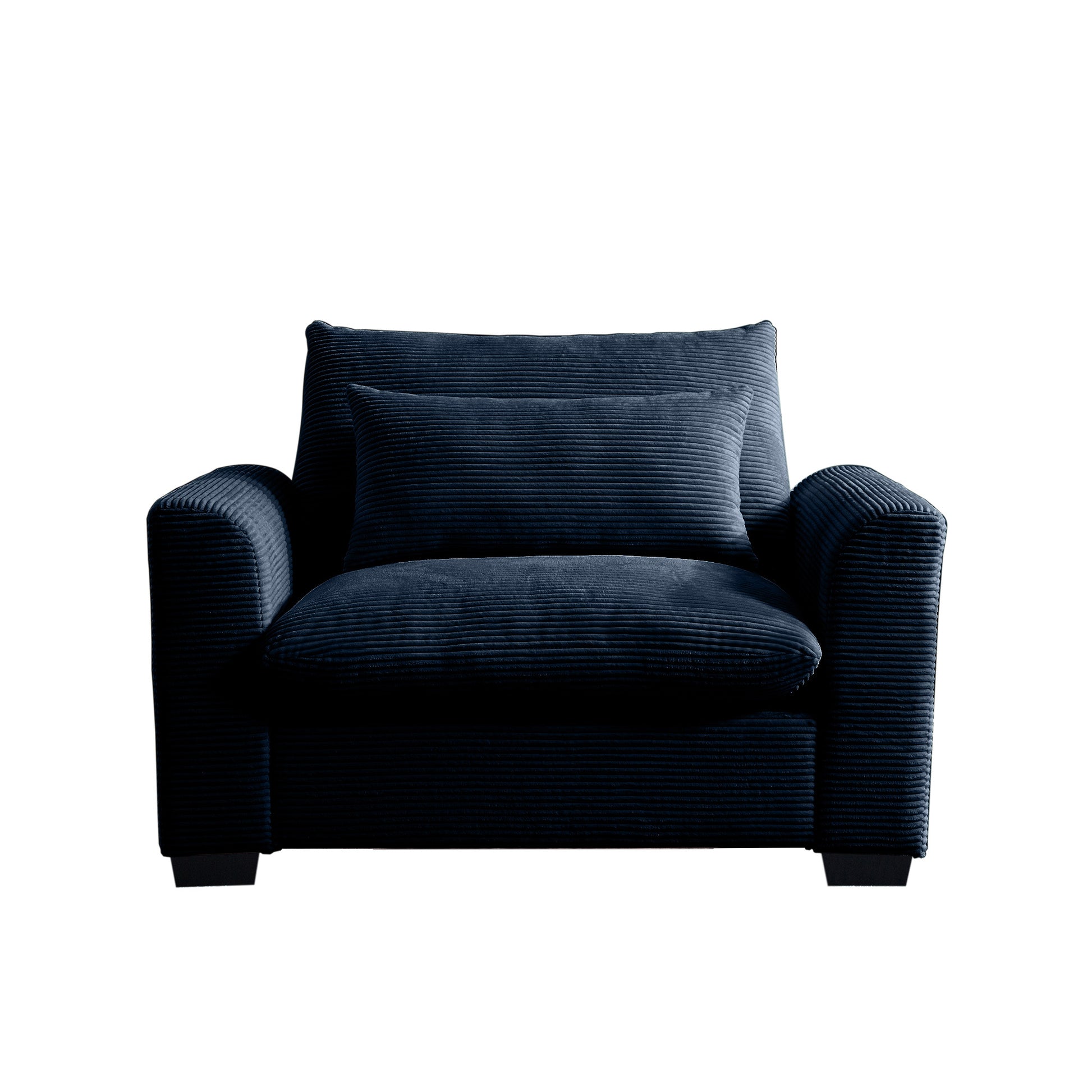 Dark blue corduroy armchair with a matching lumbar pillow stylish modern accent chair