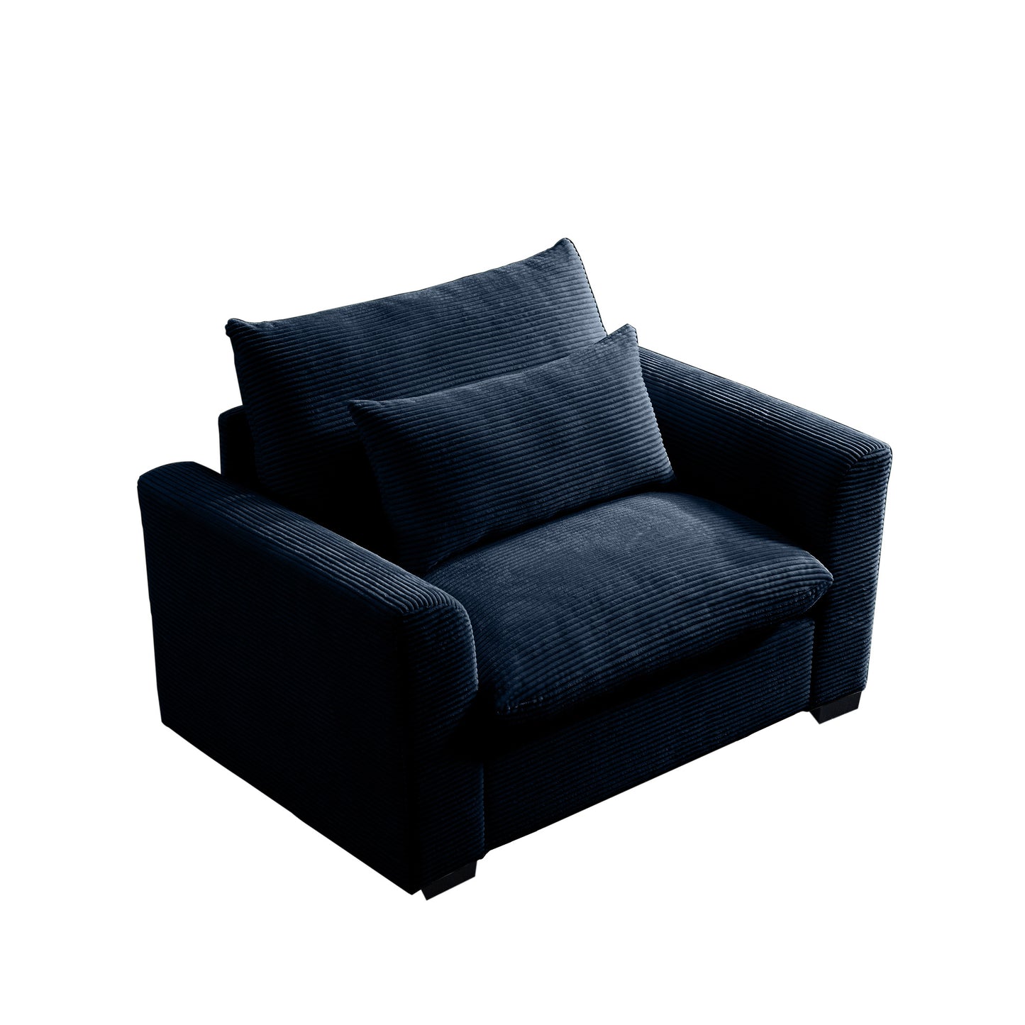 Cozy navy blue corduroy armchair with plush cushions perfect for modern living rooms