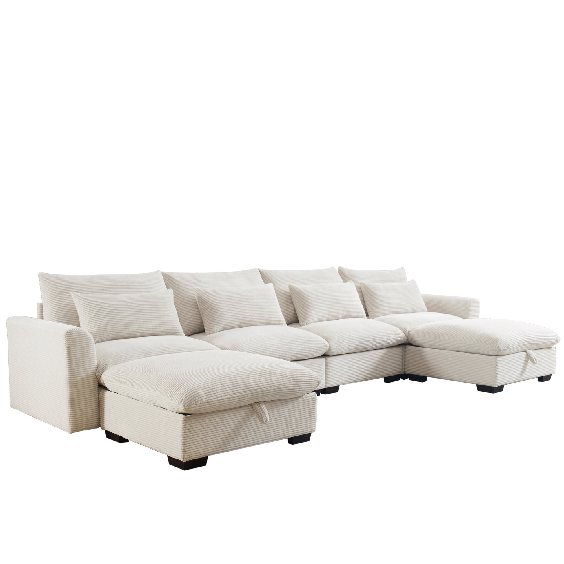 Sectional cream corduroy sofa with deep seats and plush cushions for ultimate comfort