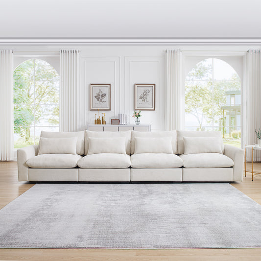 Sectional beige corduroy sofa with plush cushions ideal for a modern living room