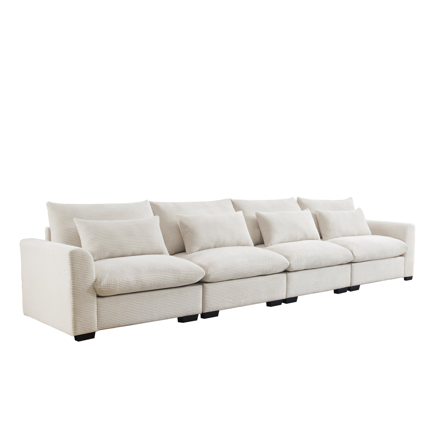 Plush cream corduroy sectional sofa with ample seating and plush back cushions