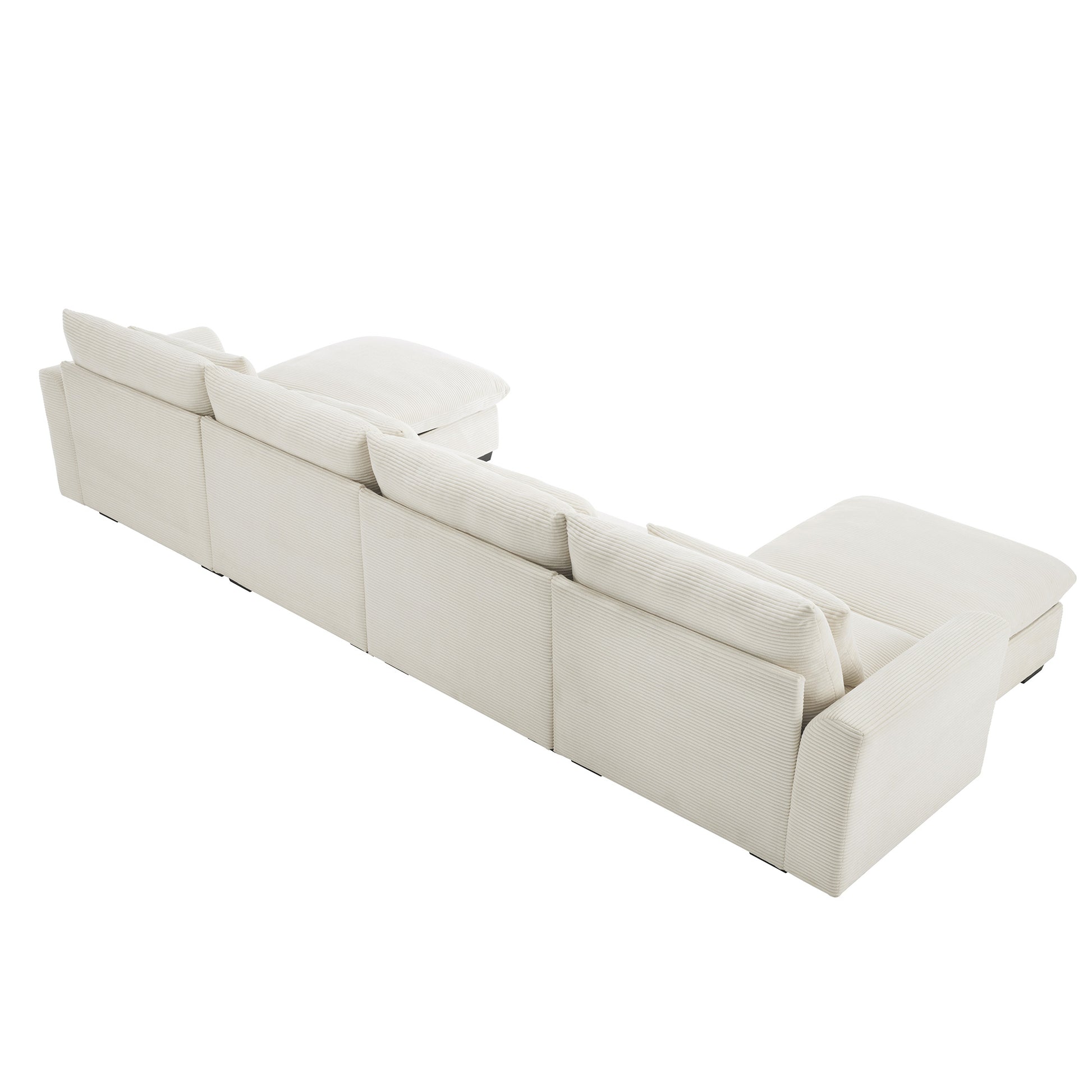 Cream corduroy sectional sofa with plush cushions perfect for living rooms