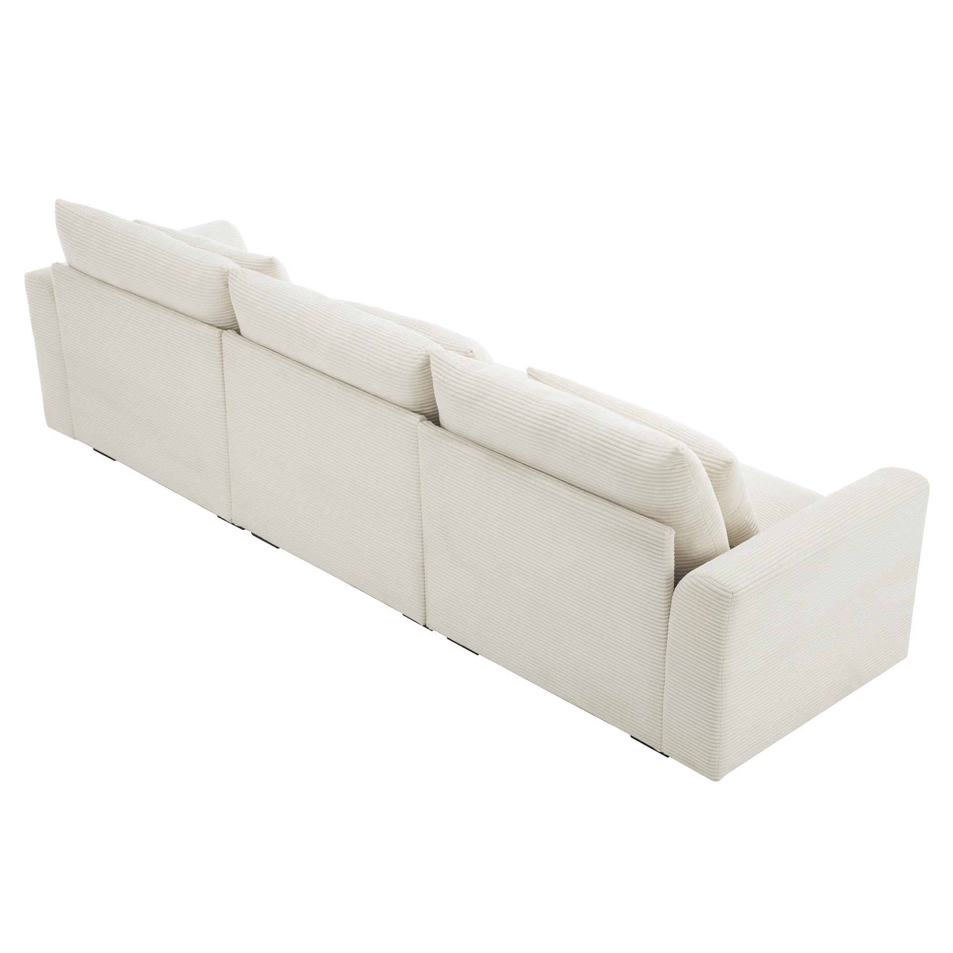 Cream corduroy sectional sofa with plush oversized cushions and clean lines