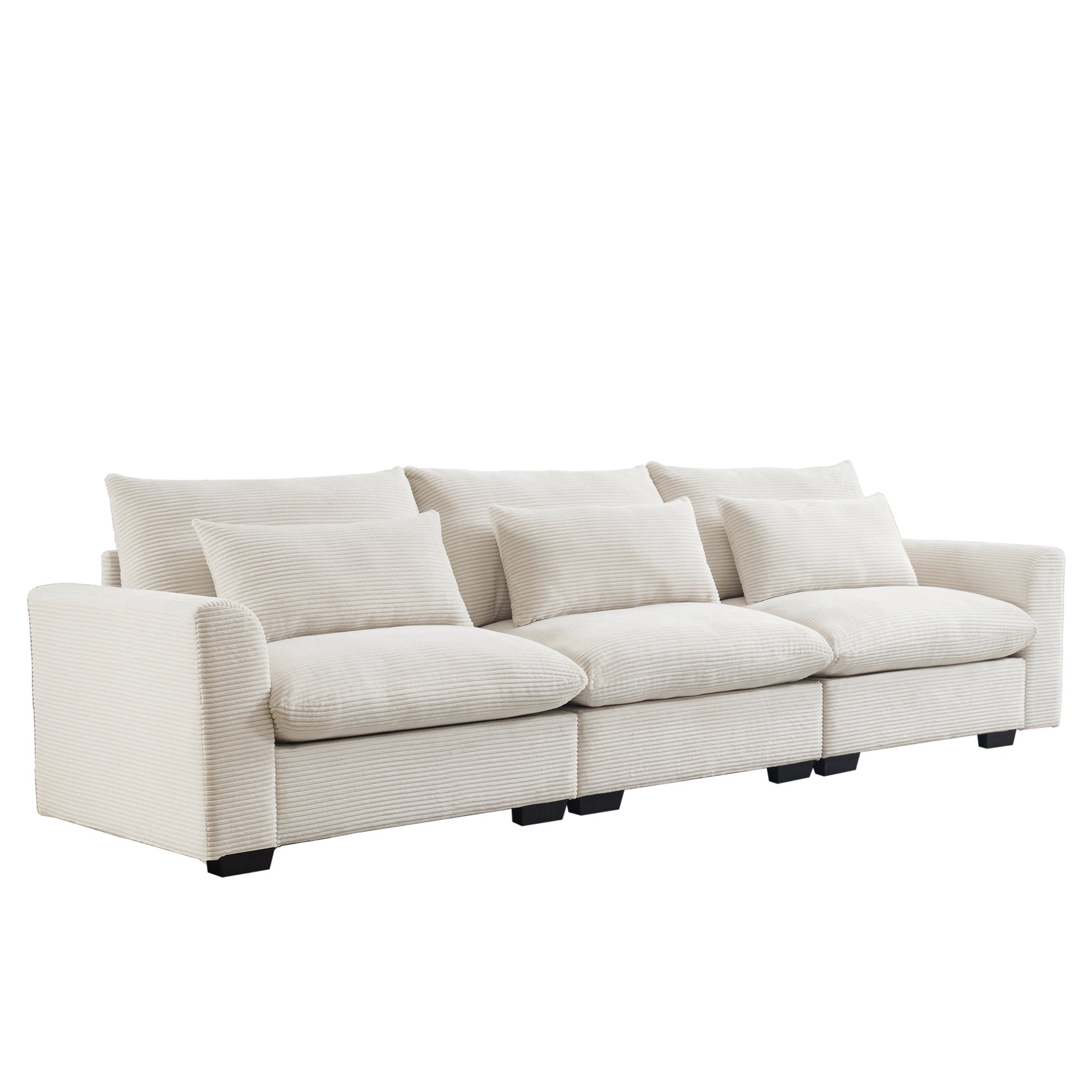 Cream corduroy sectional sofa with plush cushions for a comfortable living room