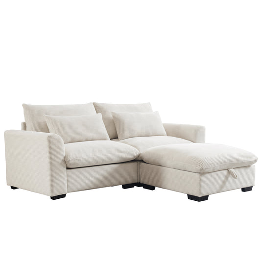Cream corduroy sectional sofa with chaise lounge modern living room furniture