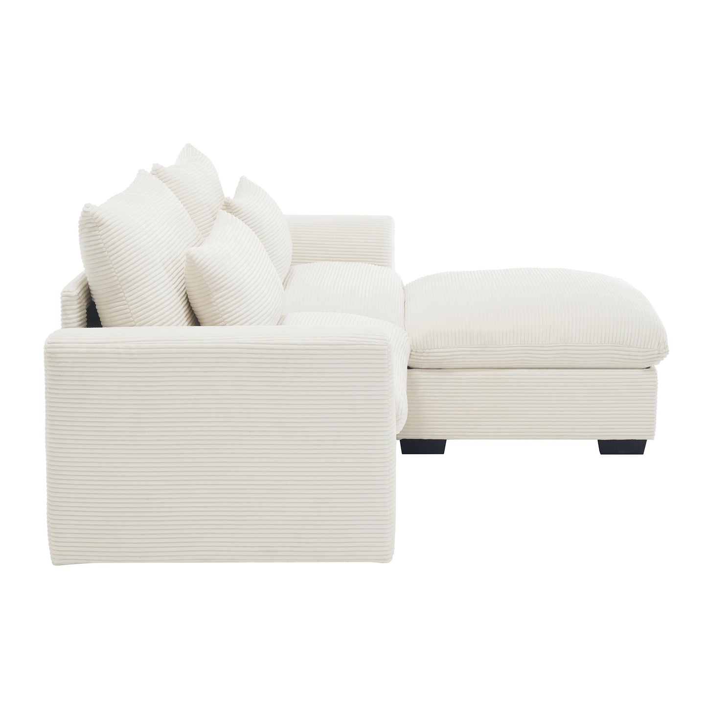Cream corduroy sectional sofa with plush cushions and chaise lounge modern design for living room