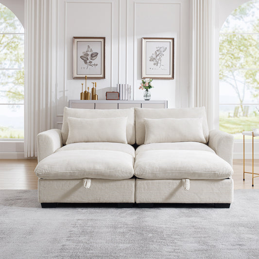 Cream corduroy sectional sofa with plush cushions perfect for modern living rooms