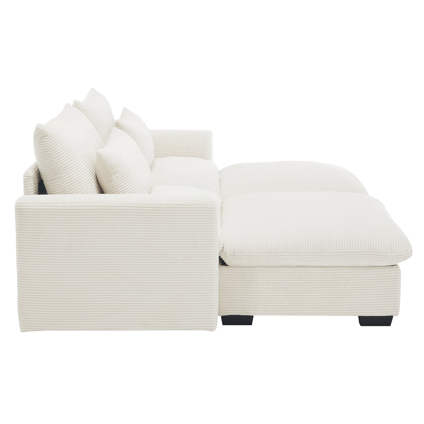 Plush cream corduroy sectional sofa with deep seat cushions and lumbar pillows