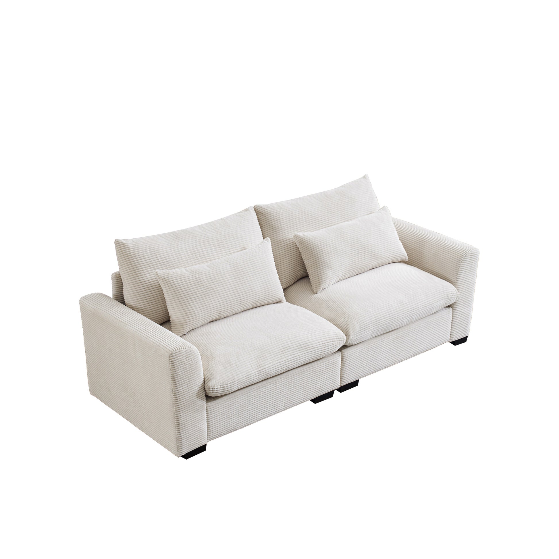 Cream corduroy modular sofa with plush cushions and modern black legs