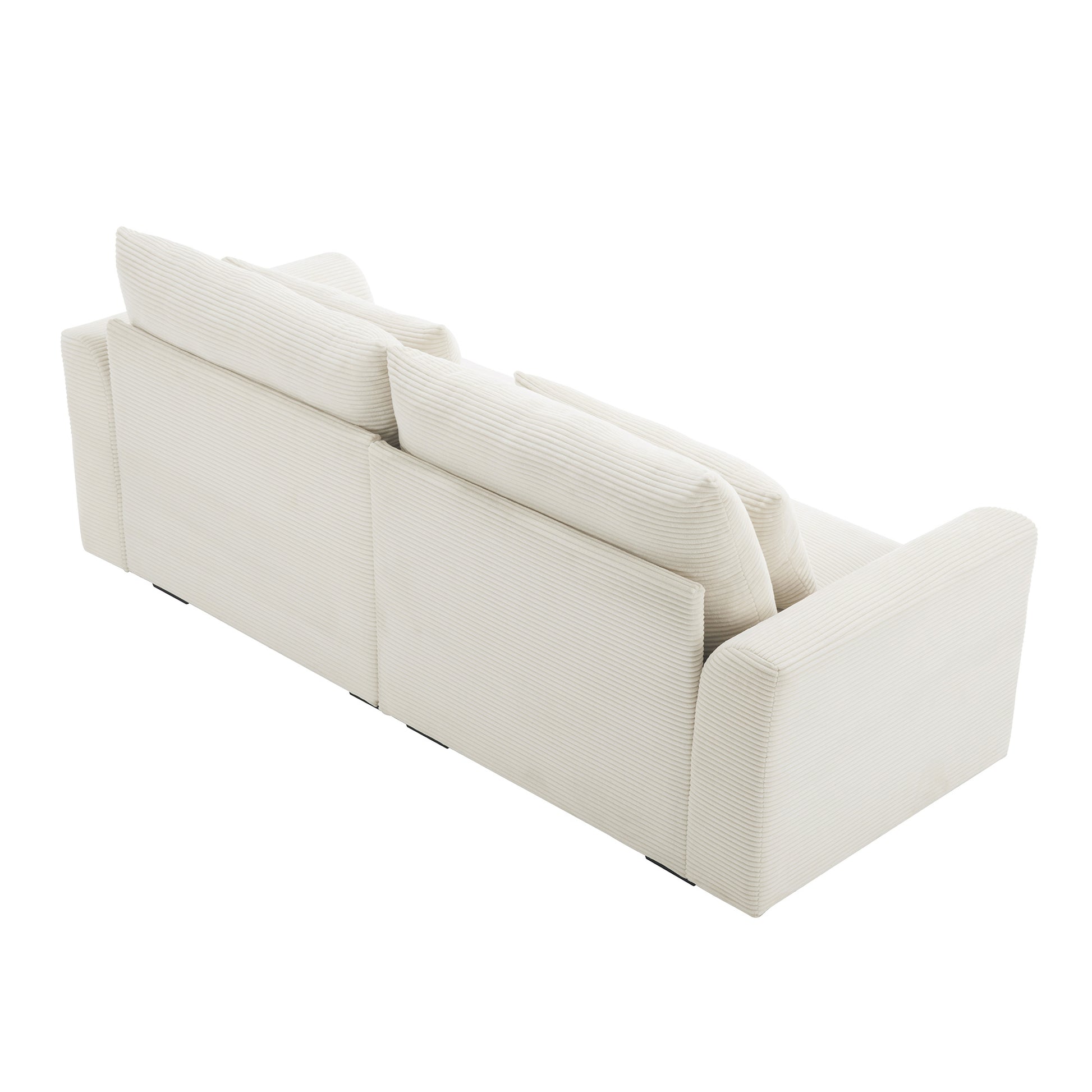 Plush cream corduroy sectional sofa with deep seating and overstuffed cushions