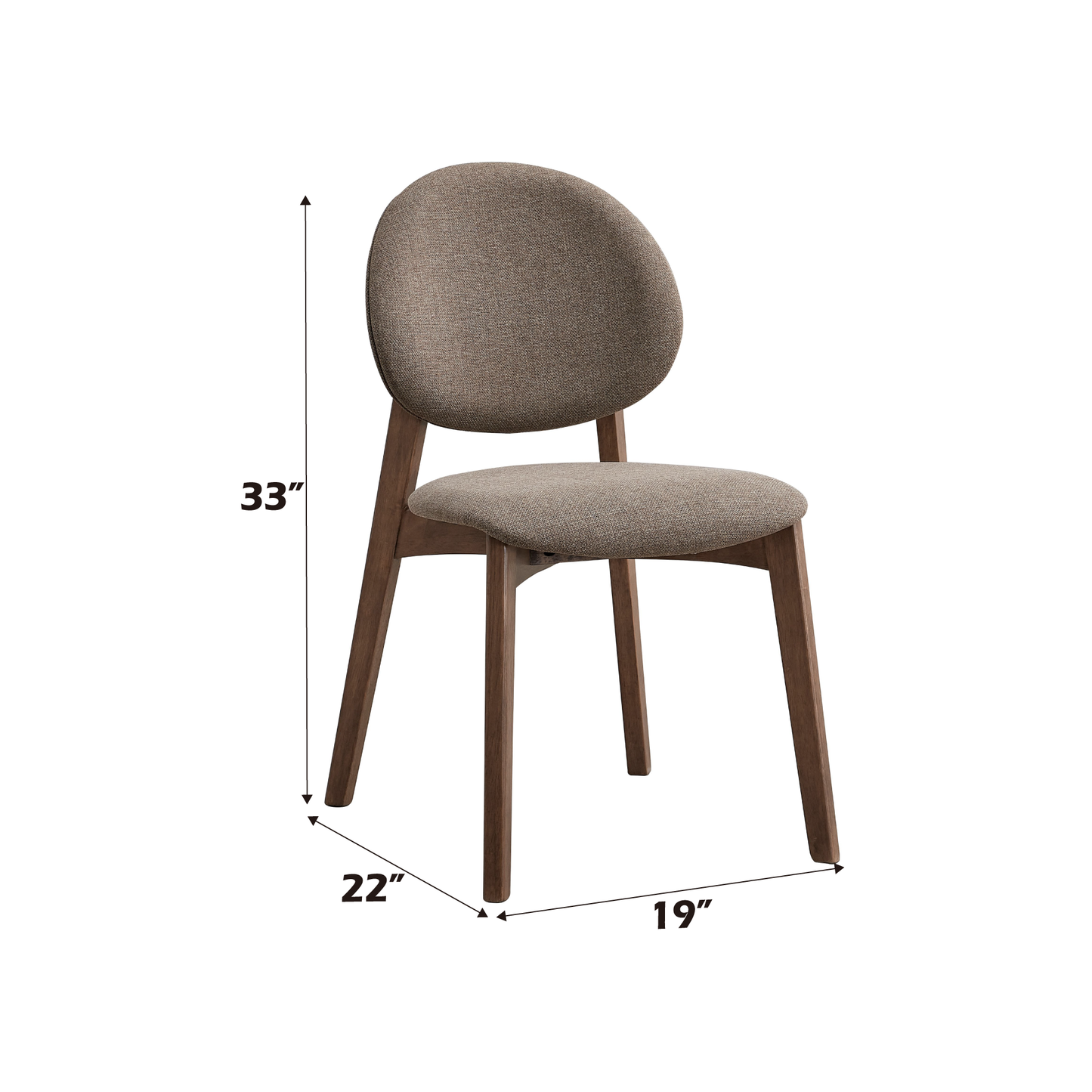Brown upholstered dining chair with tapered wooden legs