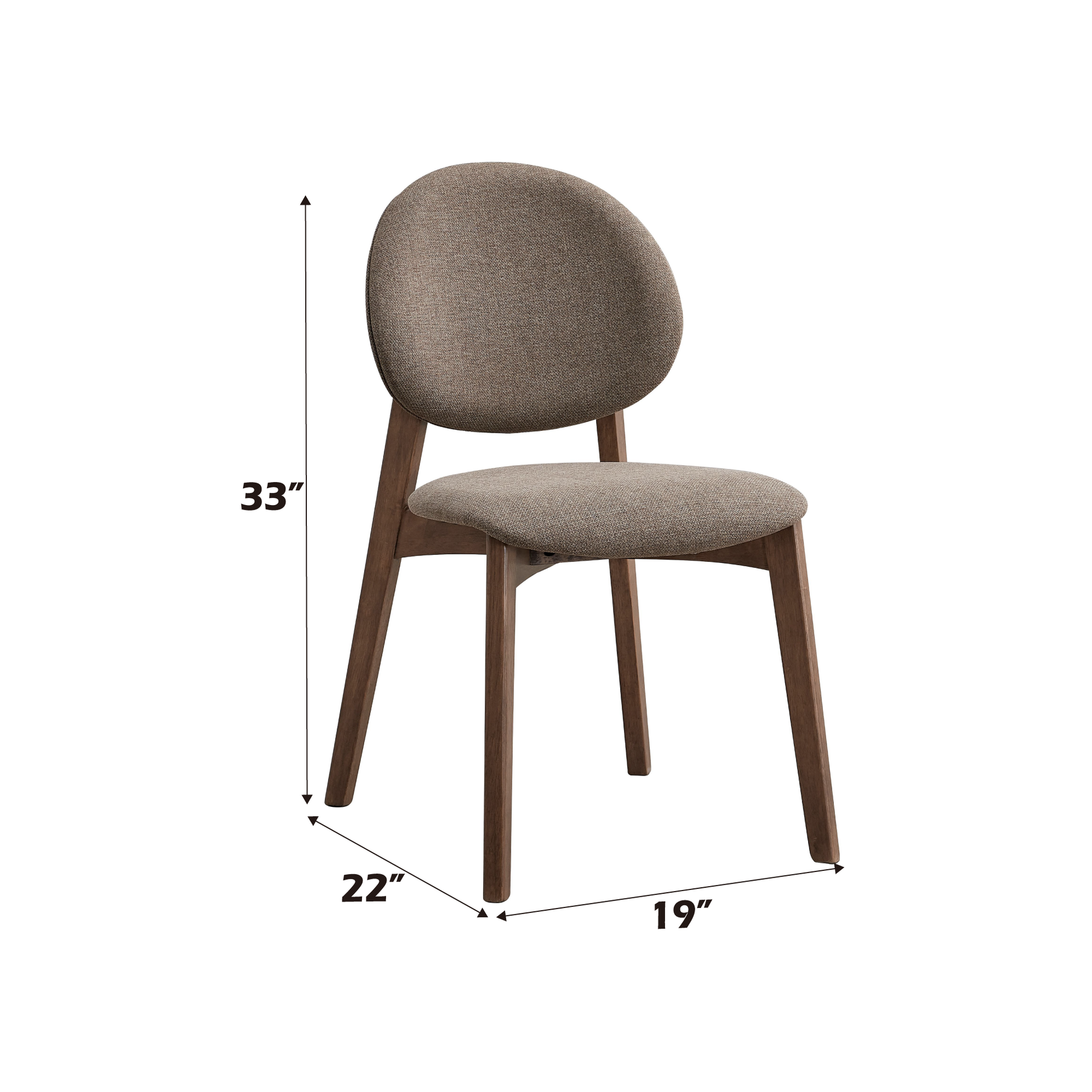 Brown upholstered dining chair with tapered wooden legs